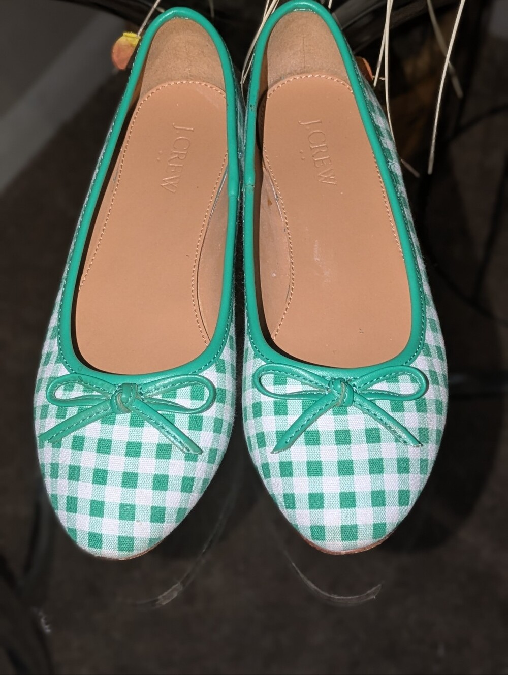 🔥FINAL🔥J. Crew Green Gingham Ballet Flats - Picture 2 of 6